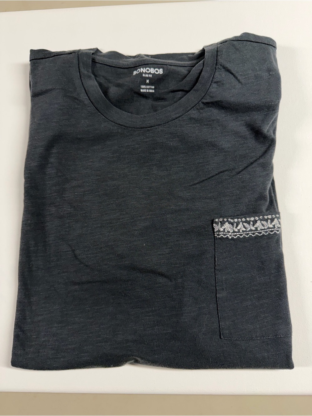 Bonobos Black Short Sleeve Crew with Patterned Pocket Trim